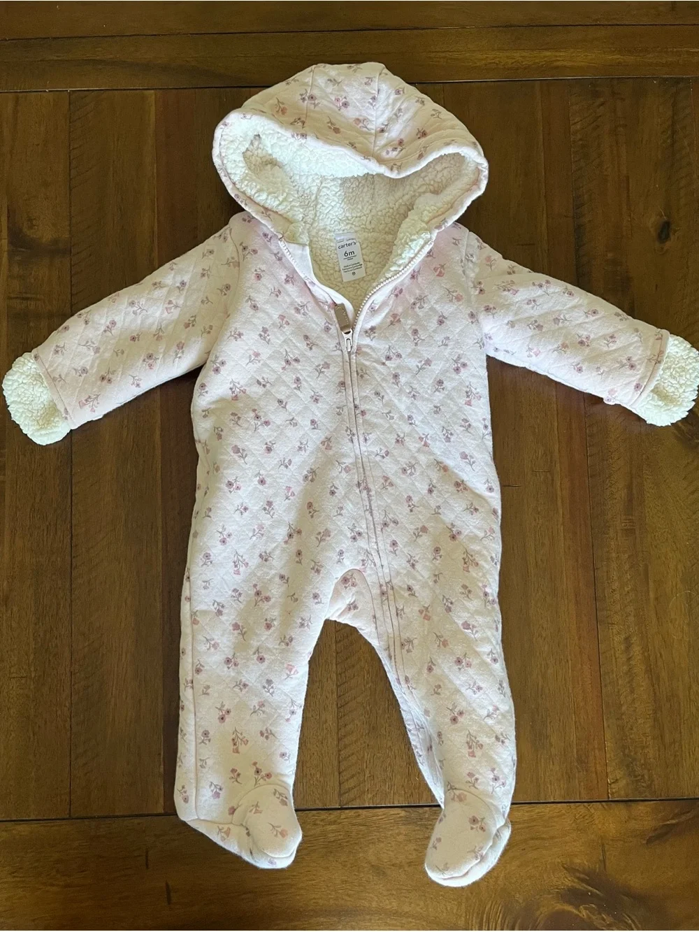 Carter’s Baby Girl Pink Floral Sherpa-Lined Hooded Jumpsuit